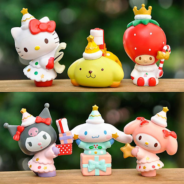 6pcs Sanrio Anime Figures Doll Home Decor Cake Topper