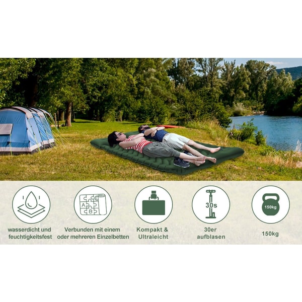 HHL Camping liggunderlag, uppblåsbar utomhusbäddmadrass, luftmadrass, ryggsäck
