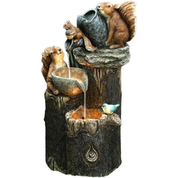 HHL Squirrel Duck Water Fountain Resin Staty, Tryckvattenskulptur för trädgårdsdekoration