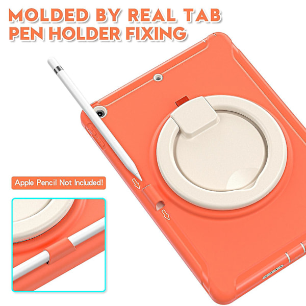 Nytt skal för iPad 10.2 tum 2019/2020 med roterande ställ, stöttåligt, kameraskydd (korallorange)