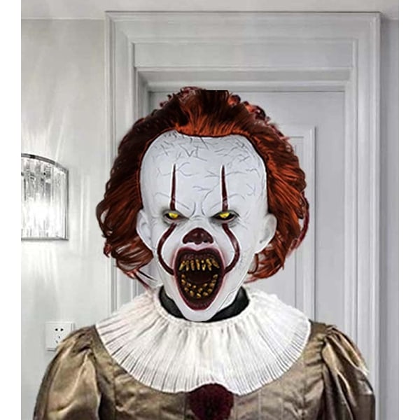 Pennywise Läskig Clown Latex Mask Joker skrämmande Halloween Creepy Tooth