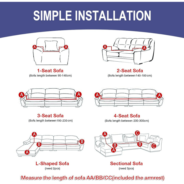 Sofaovertrekk 2-seter 145-185cm Sofaovertrekk med armlener Moderne Uni