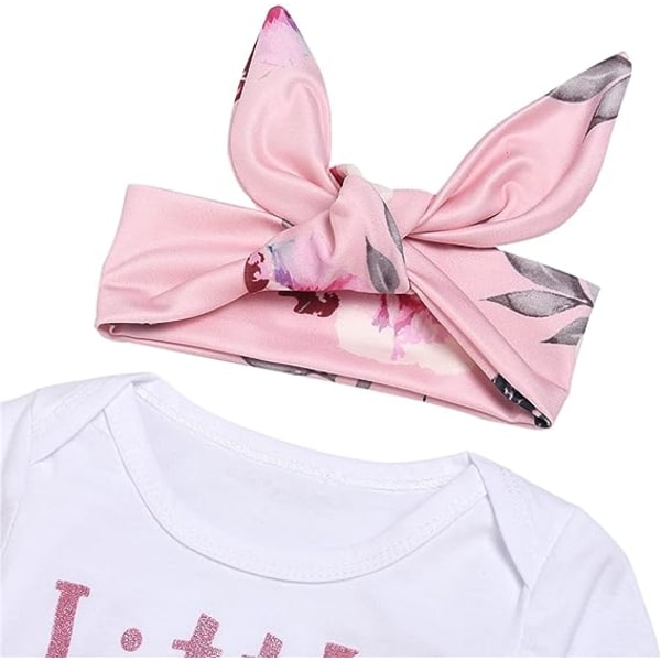 Baby Girl Kläder Set Nyfödd Outfit Lillasyster Romper Topp och Rose printed byxor och pannband 3 delar 3-6 months Pink