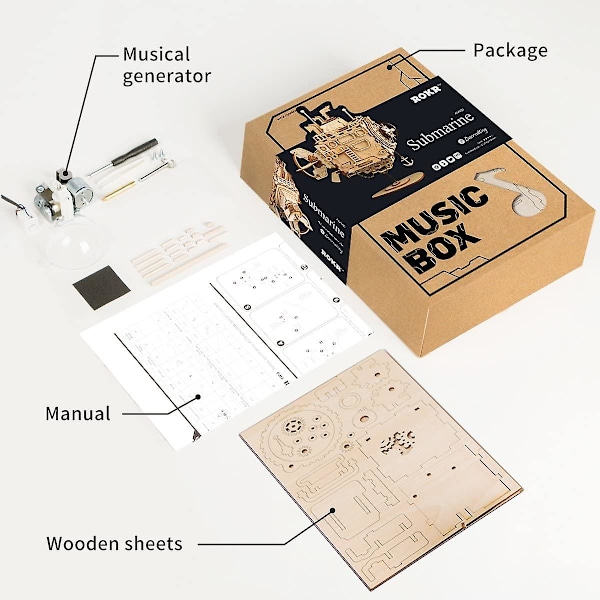 DIY Music Box Kit Håndsveiv Musikalsk Mekanisme 3D Tremodell Byggesett