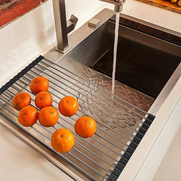 Sammenleggbart 304 oppvaskstativ i rustfritt stål - Oppbevaring ved siden av vasken for boller, tallerkener og servise med dreneringsfunksjon