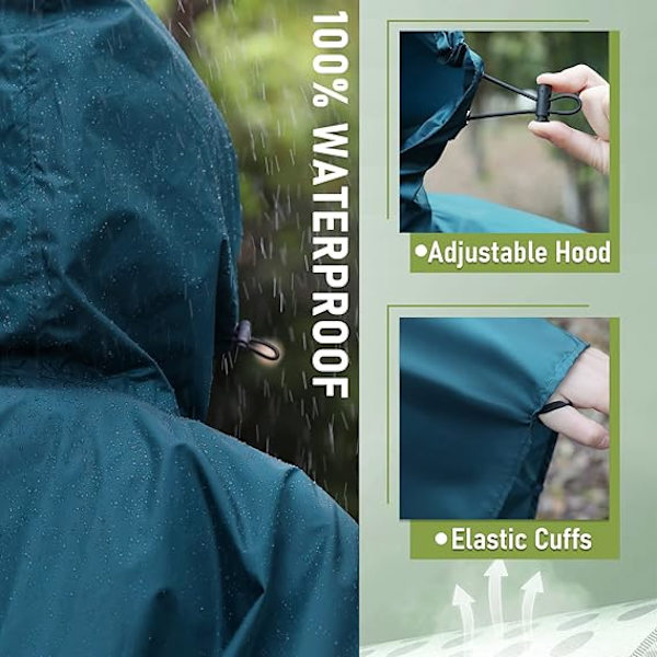 Vandtæt regnponcho til voksne udendørs med hætte, vandtæt poncho til kvinder med lynlås, festivalponchoer, vandtætte lange vandtætte kapper