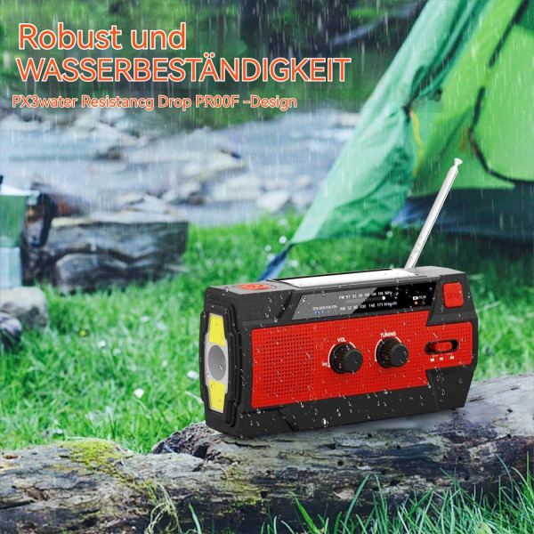 Nödradio med vev, solceller och AM/FM, inbyggt 4000 mAh