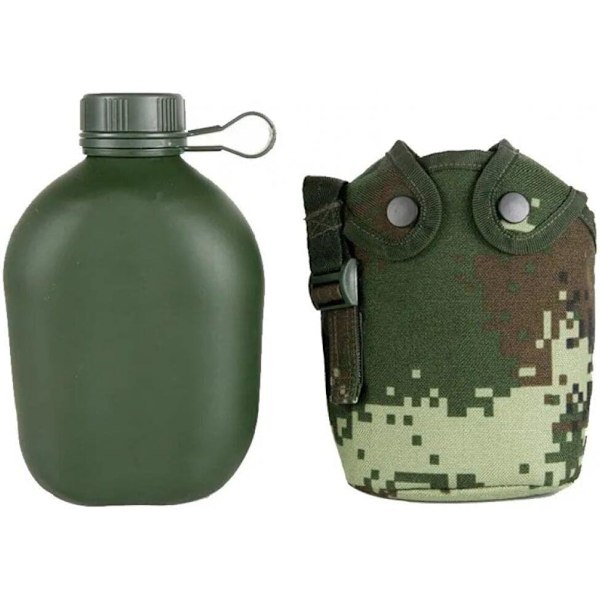 1l Armé Höftflaska Vattenflaska Aluminium Vinflaska Militär Fältflaska Camping Vandring Överlevnad Vattenkokare med Lock Utomhus