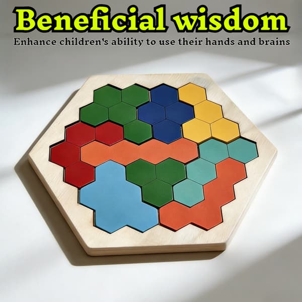 Färgglad Hexagonal Träpusselleksak för Barn Hexagon Puzzle