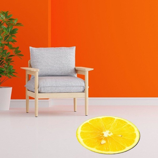 Söt Rund Dörrmatta Citron Vattenabsorberande Badrumsmatta Badrumsmatta Mjuk Halkfri Golvmatta Entrédörrmatta Badrumsmatta (80cm) 【GKS】
