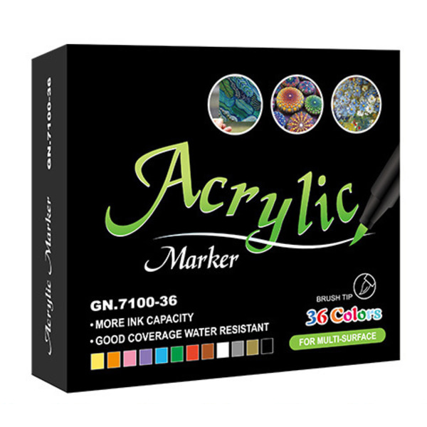 36 Färger Akrylpennor Penslar Marker Penna, För Stenmålning, Sten, Keramik, Glas, Trä, Canvas, DIY Konstmaterial Konstmarkörer