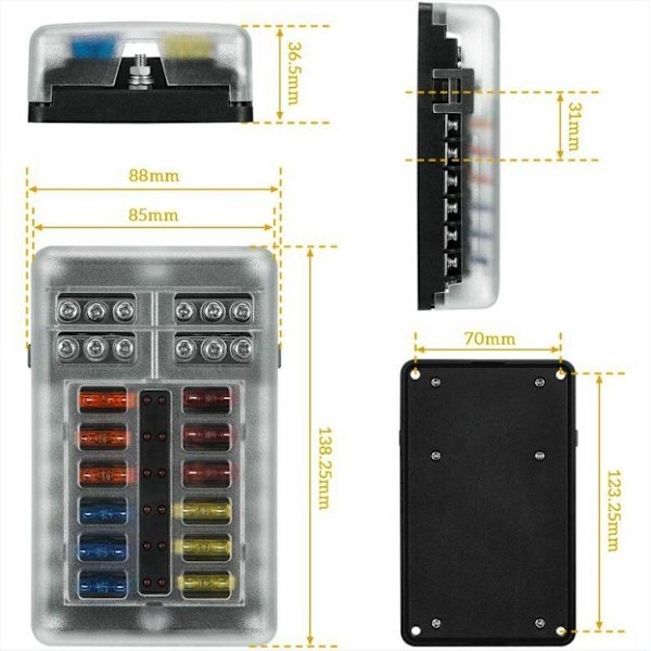 12-vejs sikringsholder, sikringsboks med 24 sikringer 12 LED-lys dæksler,-WELLNGS