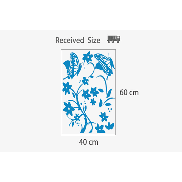 Liten medelblå 60X 40 kylskåpsdekal fjärilsranka fint snidat