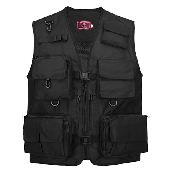 Fiske Fotografi Väst Sommar Multi-Fickor Mesh Jackor Snabbtorkande Väst Svart Black XL