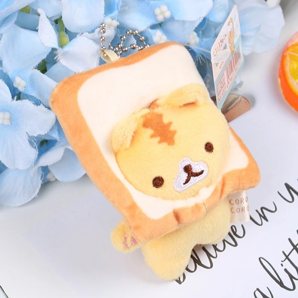 1 stk. Japansk Populær Søt Nøkkelring Søt Gul Brød Katte Toast Plysj Anheng Nøkkelkjede 1pc