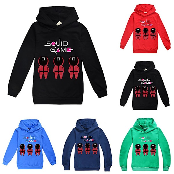 Squid Game Barn Unisex Långärmad Huvtröja Sweatshirt Pullover Toppar Svart Black 5-6Years