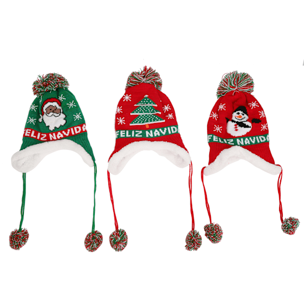 Stickade Julmössor för Barn Santa Claus Julgran Snö Mönster Beanie Hatt för Barn Tonåringar Vinter Varma Tillbehör 3st/set 0.7