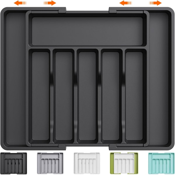 Sølvbestik Skuffe Organizer, BPA Fri Bestik Holder, Justerbar Plastik Opbevaring til Skeer Gaffler Knive, Stor, Sort Black