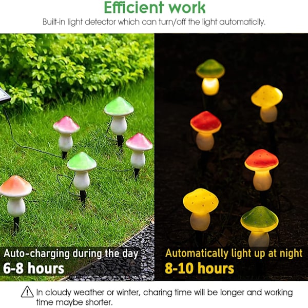 Solar Havedekoration 6 LED Svampe Solcellelamper, Udendørs Vandtætte Svampe Ornamenter