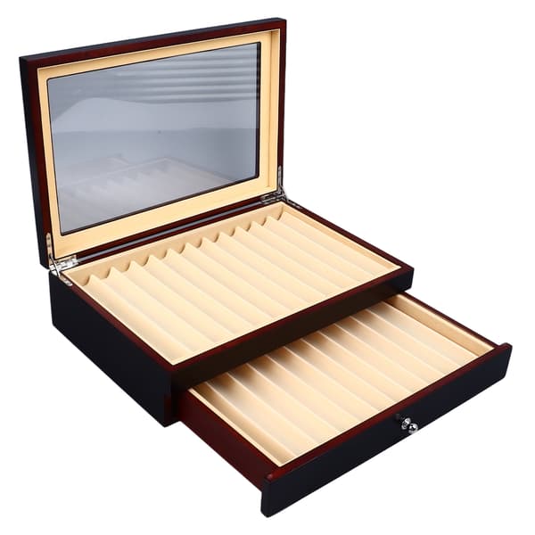 Pen Display Box 23 Rum Dobbel Lag Gennemsigtig Top Pen Samling Display Box til Jubilæer Bryllup Sort