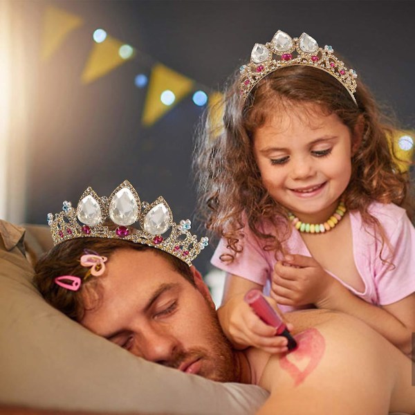 Flickor Kristall Tiara Guld Födelsedag Krona Rapunzel Pearl Pannband För Barn Strass Prinsess Hårstycke För Kvinnor Red Gem Bröllop Hårtillbehör För F