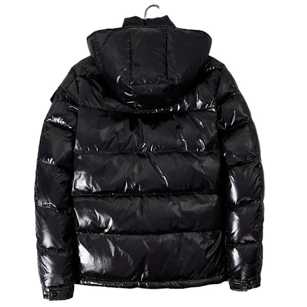 Miesten lyhyt kiiltävä talvitakki pystykauluksella, vedenpitävä, hupullinen, untuvatakki, musta, musta, musta black XL