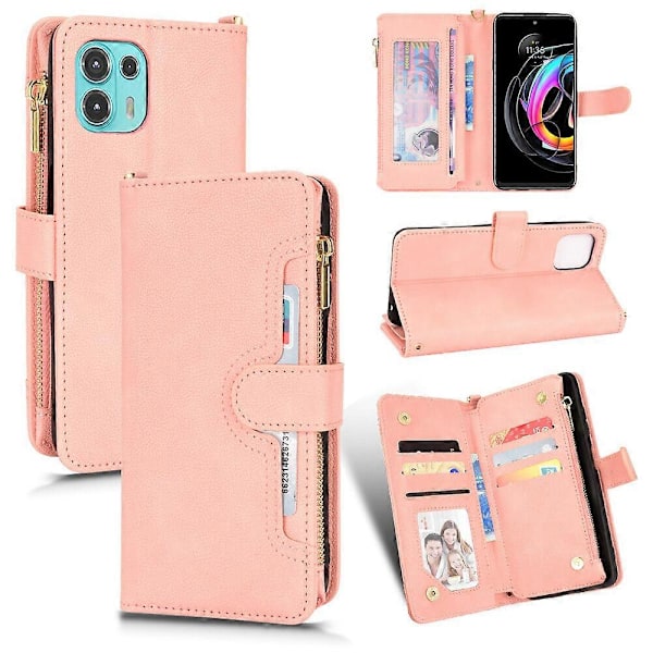 Fodral för Motorola Edge 20 Fusion Skydd Dragkedja Magnetisk Plånbok Korthållare PU Läder Flip Fodral Rosa{GKS} Pink A