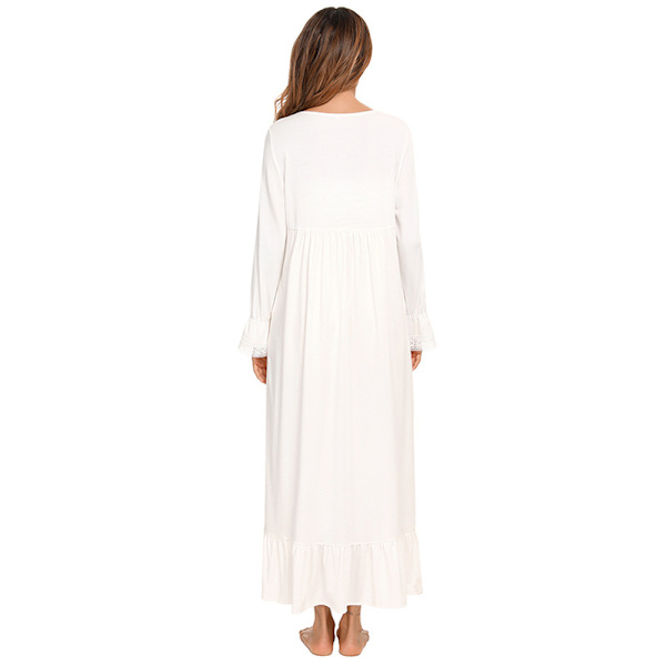 Dam Vintage Viktoriaaninen Yöpaita Pitkähihainen Läpinäkyvä Yöasu Pyjama Nukkuminen Lounge-Mekko Valkoinen white XL