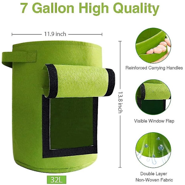 4-pakning 7 Gallon Dyrkeposer for Tomater Jordbær Grønnsaker. Hageposer for Potetdyrking black