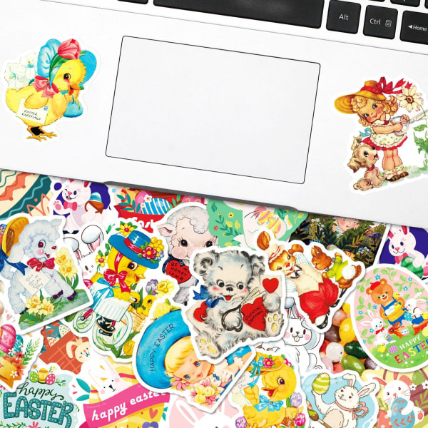 Påsk Cartoon Cute Rabbit Stickers, set med 50, vattentät och UV-beständig, perfekt för alla dina prylar