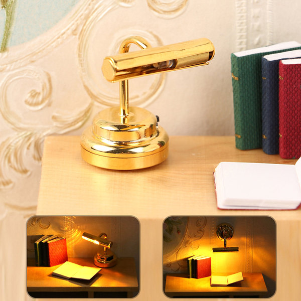 1:12 Dockhus Miniatyr skrivbordslampa LED-lampa Guld vägglampa