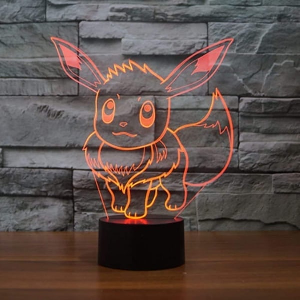 3D Illusion Pokemon_ LED-nattlampa, 7 färger gradvis ändringsbar USB-touchbrytare 3D visuella lampor för julklappar eller heminredning