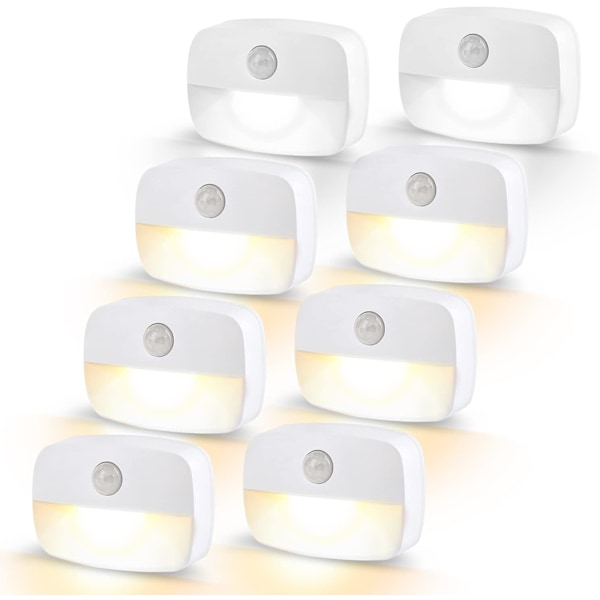 LED bevægelsessensor natlampe, [4 pak] Stick-On natlampe batteridrevet, gang, skab, køkken, varmt hvidt lys 4 stk eight