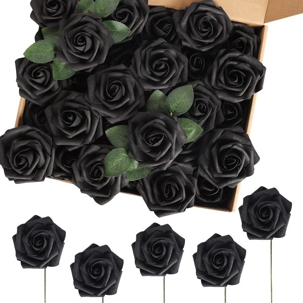 60st svarta rosor konstgjorda blommor, äkta svarta blommor Foam falska rosor