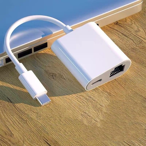 USB-C till RJ45 Ethernet Adapterkabel med PD Type-C/Lighting