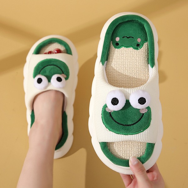 Universal Cartoon Frog Slippers i bomuld og hør til alle årstider indendørs og udendørs kvinders hjemmesko