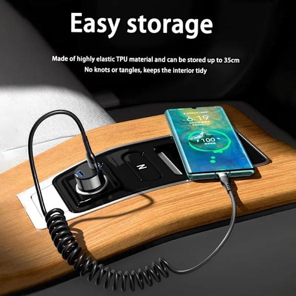 66W 5A Hurtig Opladning Type C Kabel Fjeder Teleskopisk Bil Telefon Oplader USB Kabel Til Samsung Xiaomi Redmi USB C Kabel
