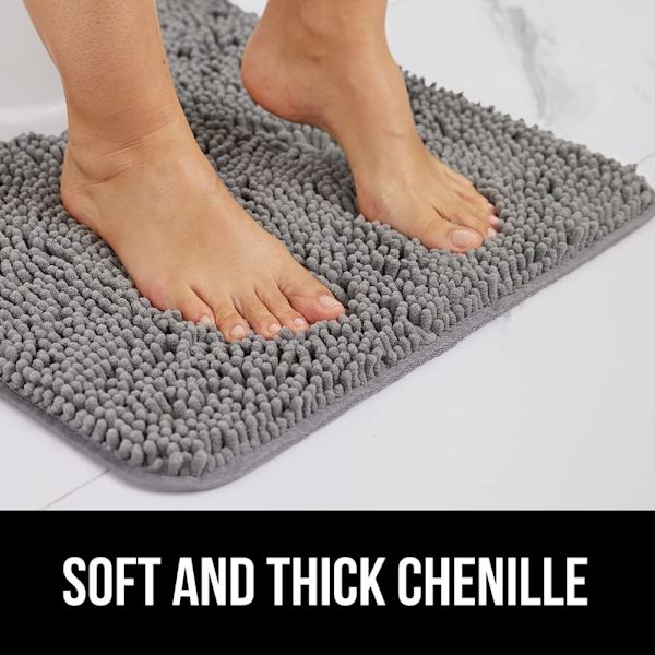 Badrumsmatta 24x17, Tjock Mjuk Absorberande Chenille, Gummibaksida Snabbtorkande Mikrofibermattor, Badrumsmatta Badrumstillbehör Dekor, Grå