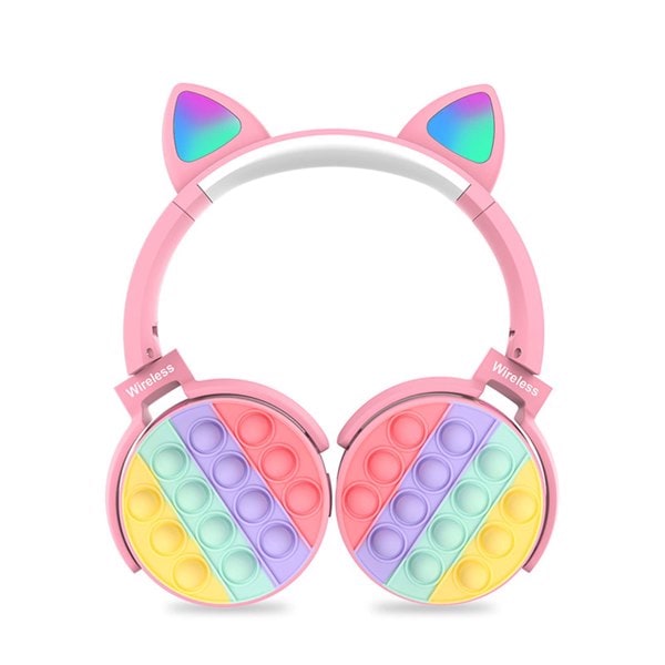 Fidget-kuulokkeet lasten lelu, langattomat Bluetooth-kuulokkeet Pop Bubble On-Ear -kuulokkeet Fidget-lelu Sateenkaaren värinen Fidget-kuulokesetti lapsille pink
