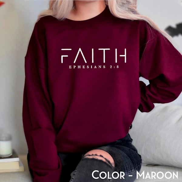 Trendy Faith Genseren Bibelvers Skjorte Kristne Klær Dame Streetwear Genser Hettegenser Estetiske Klær Maroon Maroon XXL