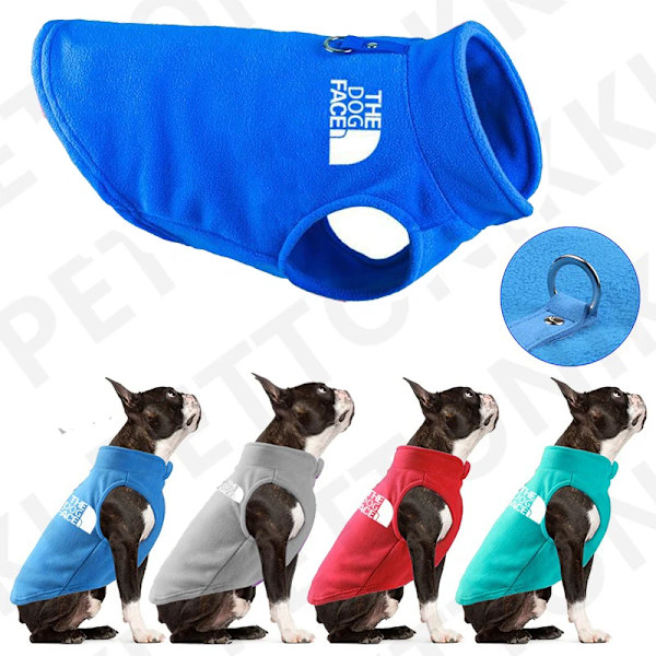 Vinter Utendørs Hundeklær Fleece Hundevest Jakke for Små og Mellomstore Hunder Fransk Bulldog Valp Hund Kattklær med Draggring Blå Lake blue L