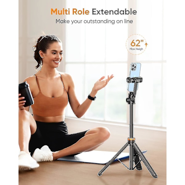 62\" Telefonstativ, Eucos Selfie Stick Stativ med Fjärrkontroll, Uppgraderat Iphone Stativ & Resestativ, Stabilast Mobiltelefonstativ【GKS】