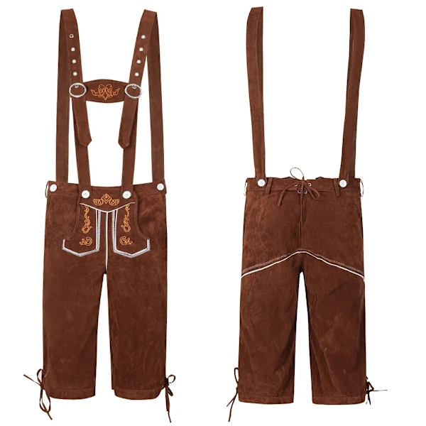 2023 Herre Oktoberfest Bukseseler Lederhosen Bukser Skjorte Romper Antrekk Tyskland Tradisjon Biefest Antrekk Halloween Ølfest Kostyme Stil 2 Brun Style 2 Brown S