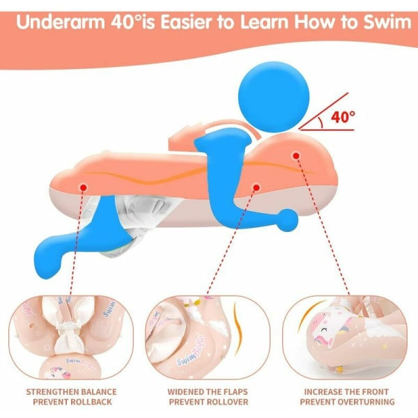 Baby Svømmering med Avtakbar Solskjerm, Oppblåsbar Svømmering for Barn, 6-36 Måneder (Rosa XL)