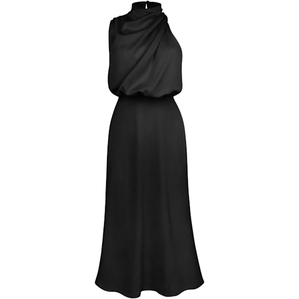 Sexy Kort Satin Kjole til Kvinder, Sommerlig Formel Lang Kjole, Mock Neck, Ærmeløs, Slids i Siden, Flydende Ærmeløs Maxi Skørter, Elegante Kvinders Skørter black L