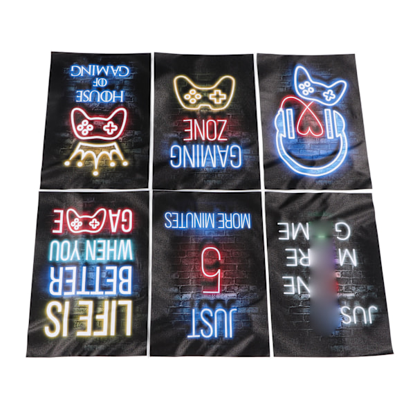 6 st Neon Gaming Posters 20x30cm Färgglada Spelrum Canvas Väggkonst Dekoration för Pojkars Rum