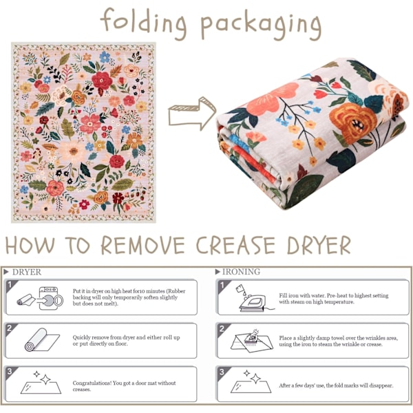 Dørmatte Innendørs Inngang 2x3 Teppe Maskinvaskbar Boho Blomster Lite Område Teppe Sklisikkert Lavt Bunke Kast Tepper for Inngangsparti, Kjøkken, (Beige)