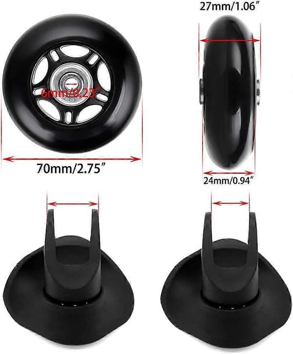 70 mm x 24 mm reservedele til kuffertjul, 2 stk.