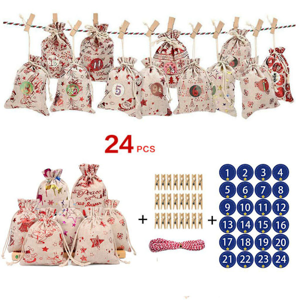 Christmas advent calendar bag, Christmas pattern jute bag DIY