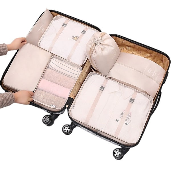 Rejseopbevaring syv-delt sæt toilettaske tøj og undertøj emballage foldbar taske Seven-piece set beige